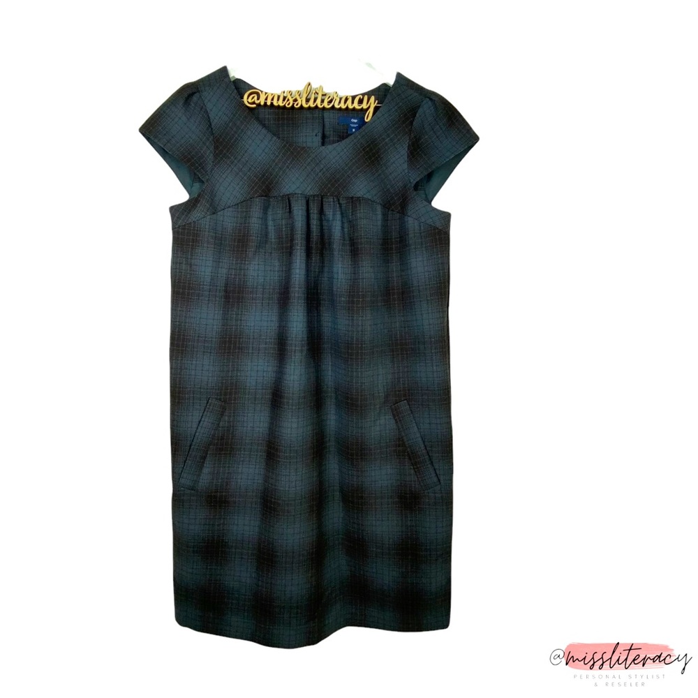 GAP Women’s Blue Black Plaid Short-sleeve A-Line Shift Mini Dress [Size XS]